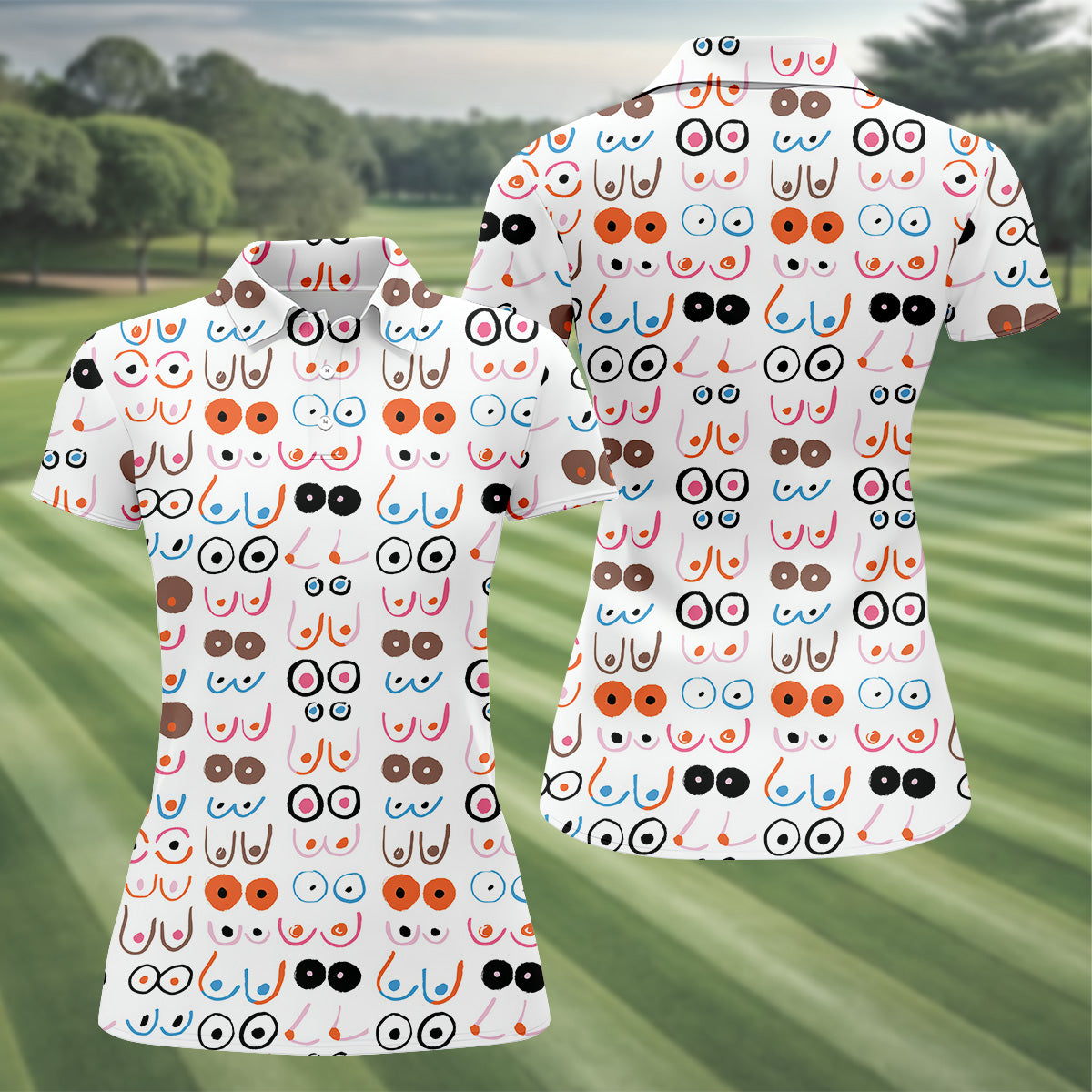 Funny Boob Womens Golf Polo Shirt, Ladies Golf Clothes, Custom Ladies Golf Shirt