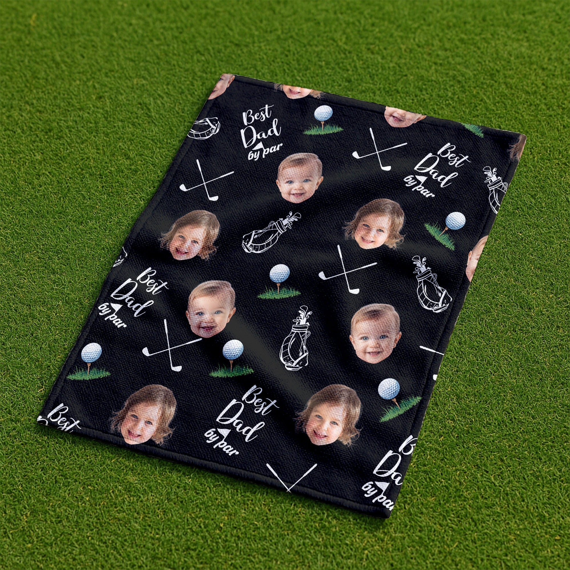 Best Dad By Par Custom Face Black Small Funny Golf Towel, Golf Gifts For Dad, Gifts For The Golfing Dad