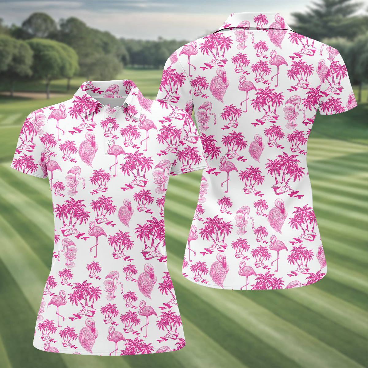 Flamingo Coconut Funny Womens Golf Polo Shirt, Ladies Golf Clothes, Custom Ladies Golf Shirt