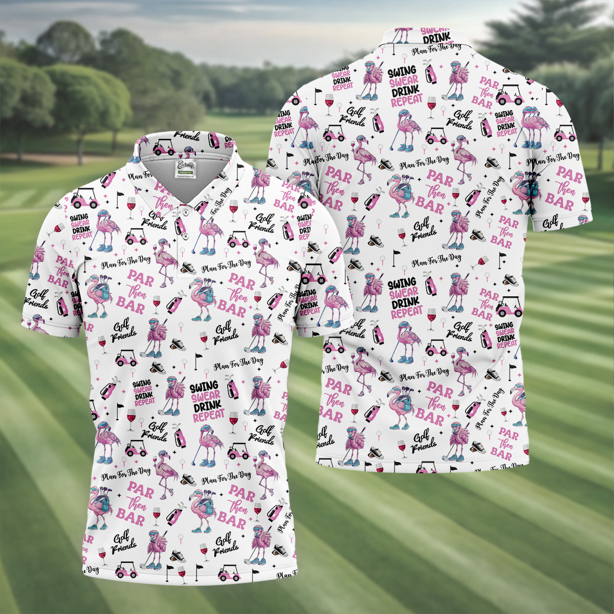 Par Then Bar Flamingo Funny Men Polo Shirt, Fun Golf Polos For Men, Golf Shirts, Dad Golf Gift