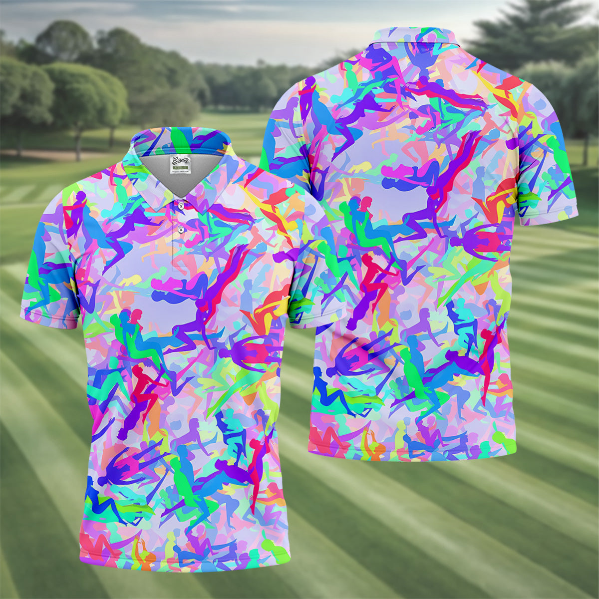 Funny Sex Positions Stick Figure Purple Neon Golf Tops For Men, Unique Gift For Golfer, Men's Golf Polo