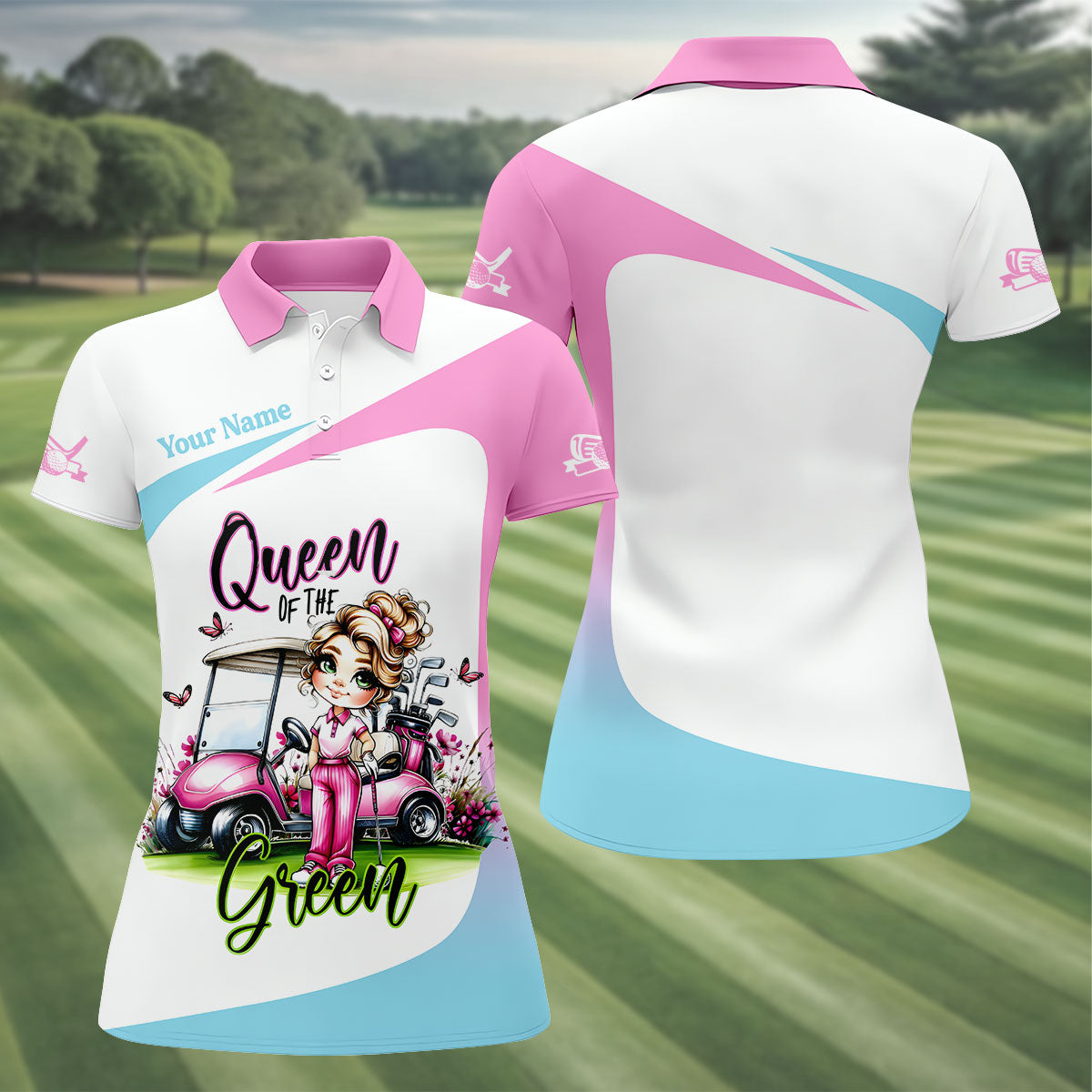 Queen Of The Green Custom Funny Womens Golf Polo Shirt, Ladies Golf Shirts, Best Golf Shirts