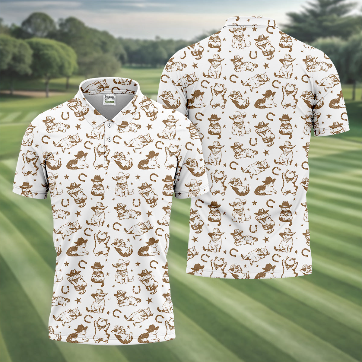 Western Cat Pattern Men Golf Polo, Golf Presents For Him, Men Golf Polo, Matching Golf Shirts For Couples