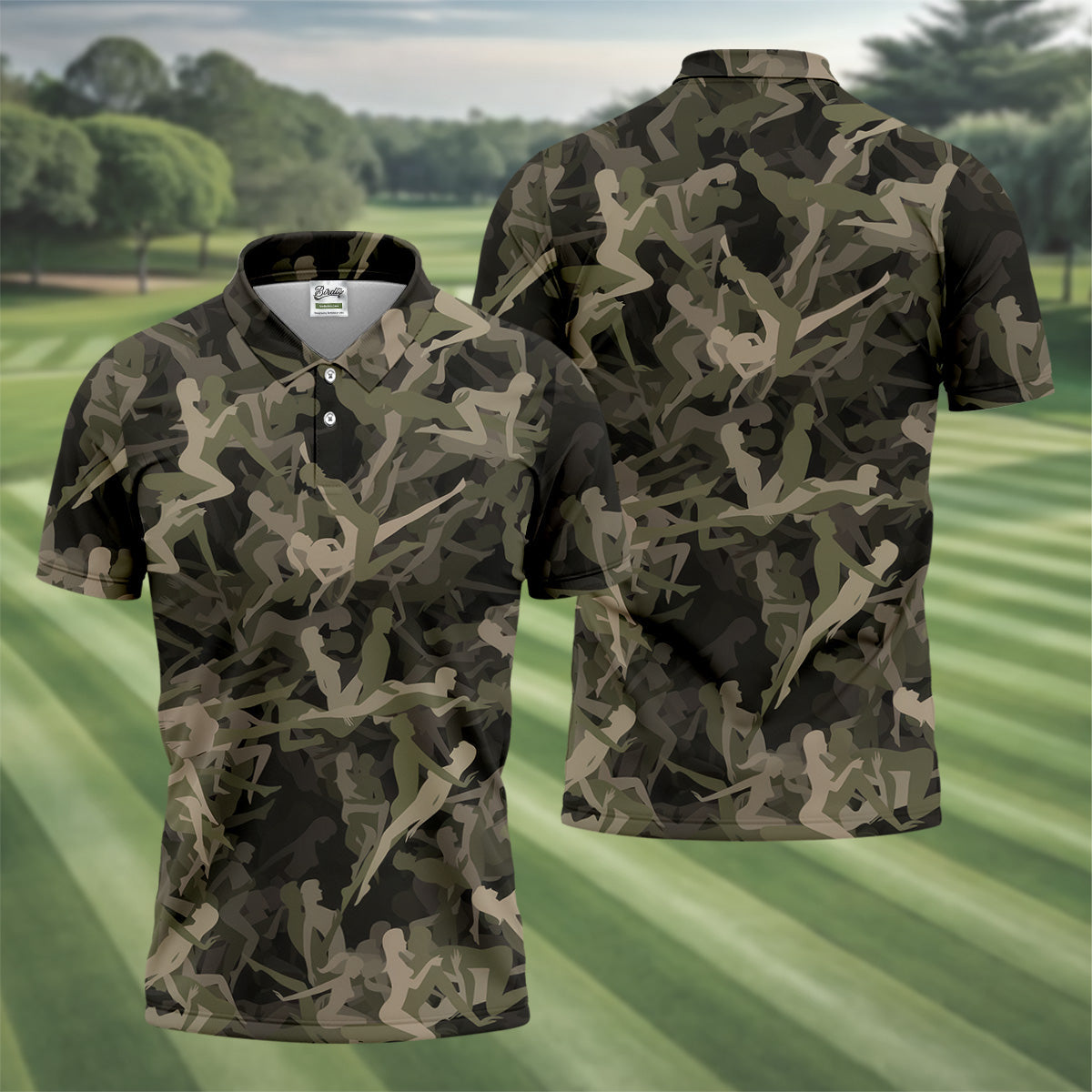 Funny Sex Positions Stick Figure Camo Golf Tops For Men, Unique Gift For Golfer, Men's Golf Polo