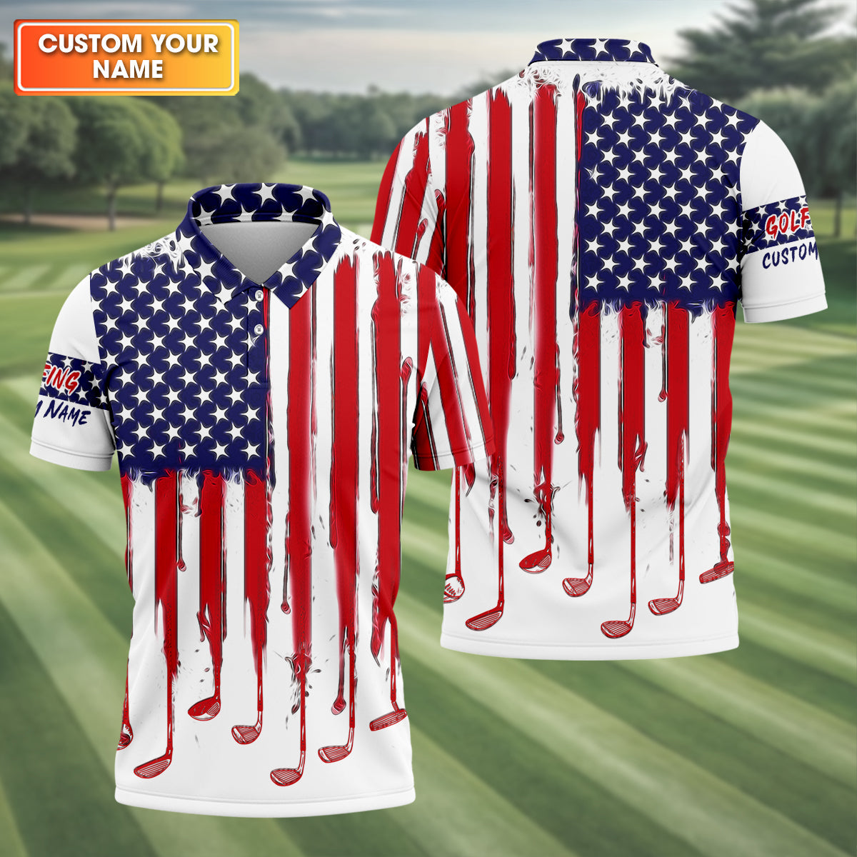 American Flag Custom Golf Polo Shirt, Funny Golf Shirt, Gift For Golfers