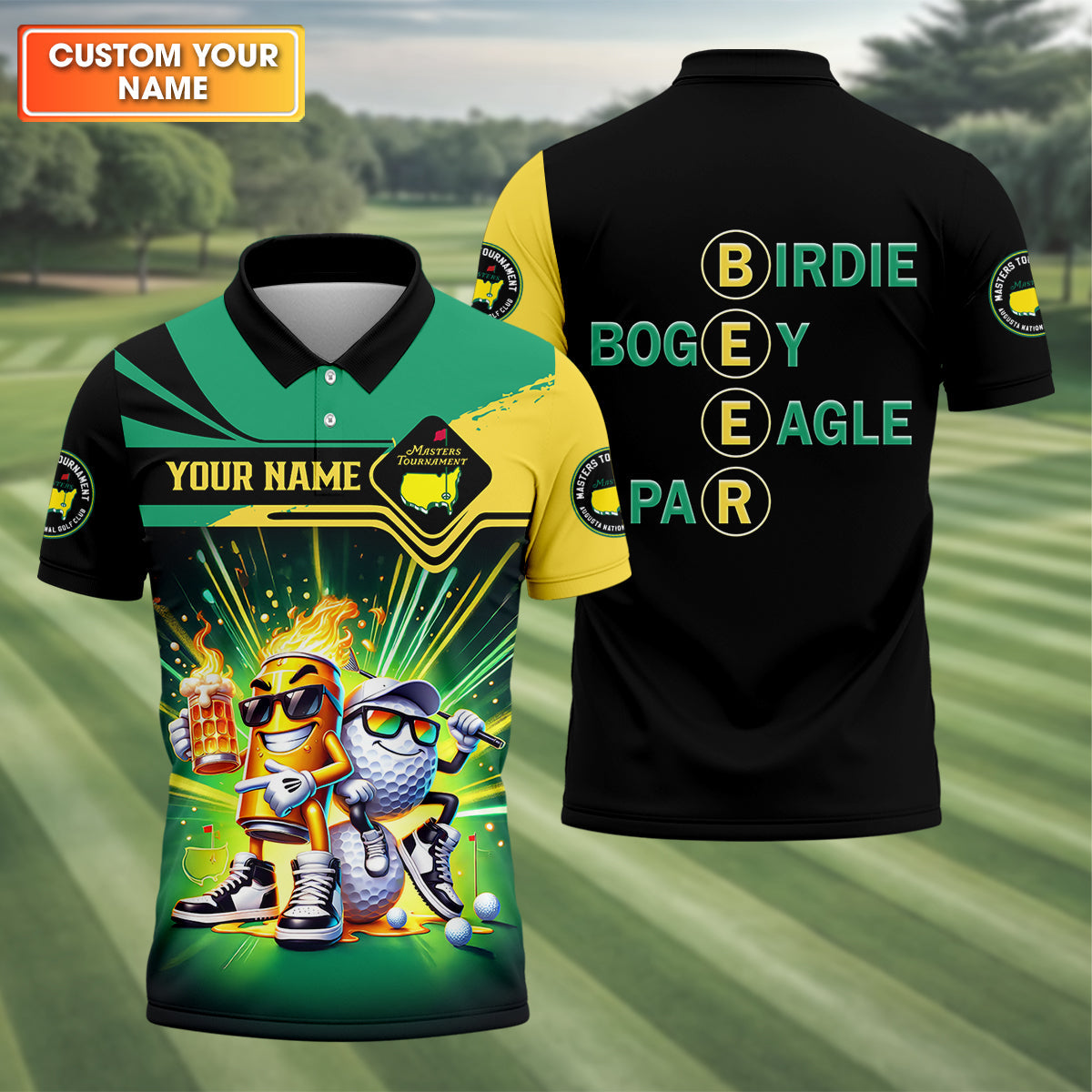 Par Eagle Birdie Bogey Golf & Beer Custom Men's Golf Polo Shirt, Master Tournament Shirt, Funny Golf Polos