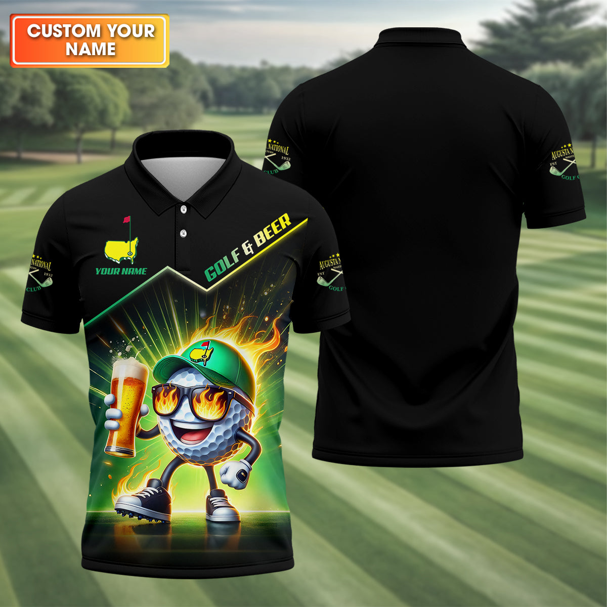 Golf And Beer Augusta Custom Men's Golf Polo Shirt, Golfing Apparel, Mens Golf Gift, Funny Golf Polo Shirt