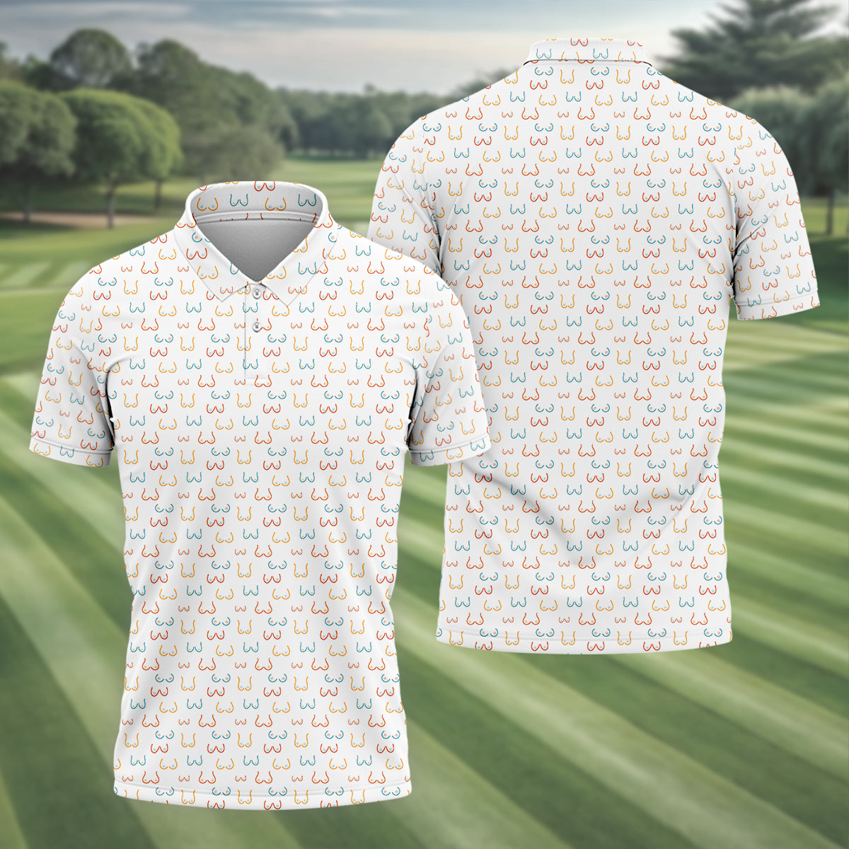 Funny Boobs Men's Golf Polo Shirt, Dad Golf Shirt, Christmas Golf Gift