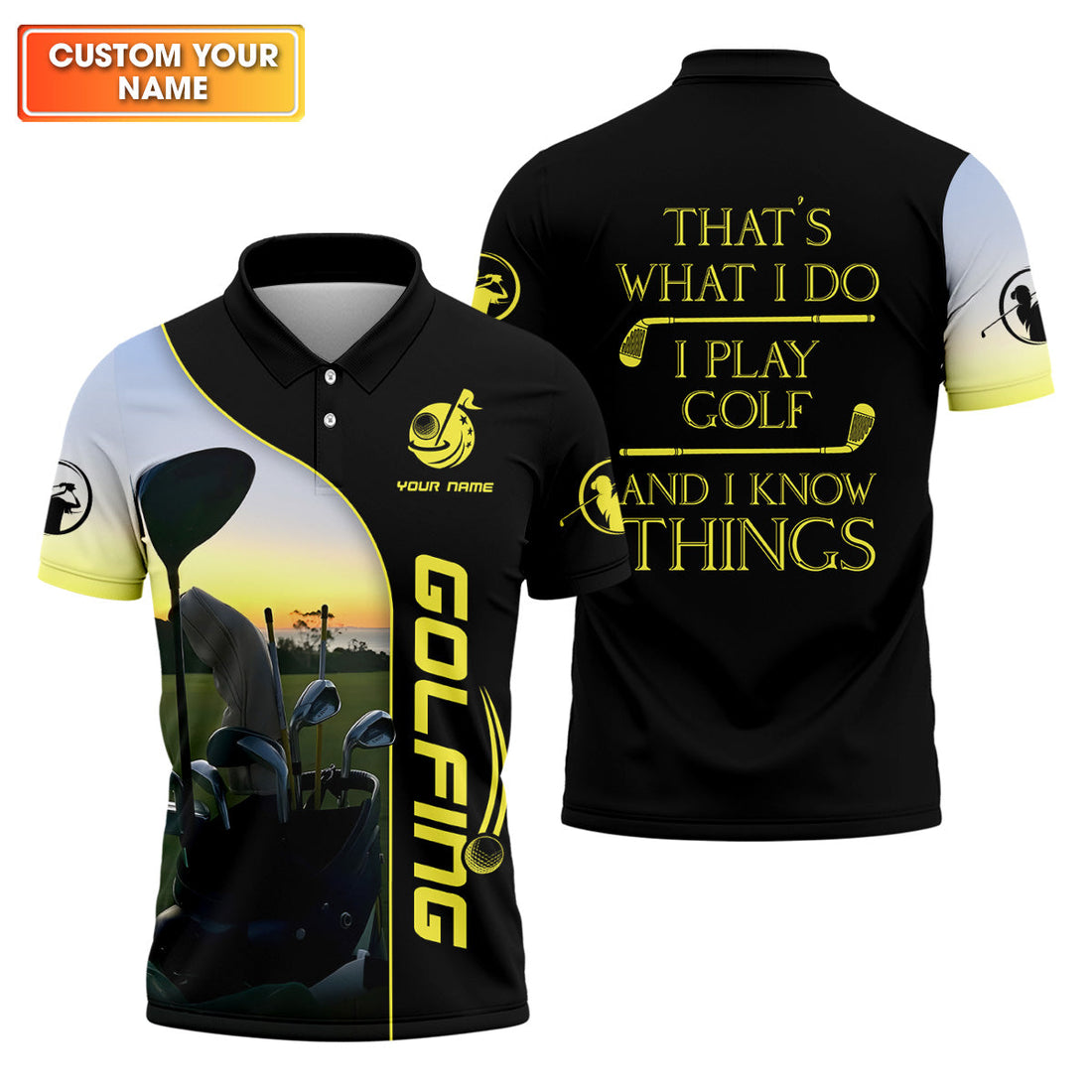 That's What I Do I Play Golf And I Know Things Custom Funny Golf Polo Shirt, Christmas Golf Gift