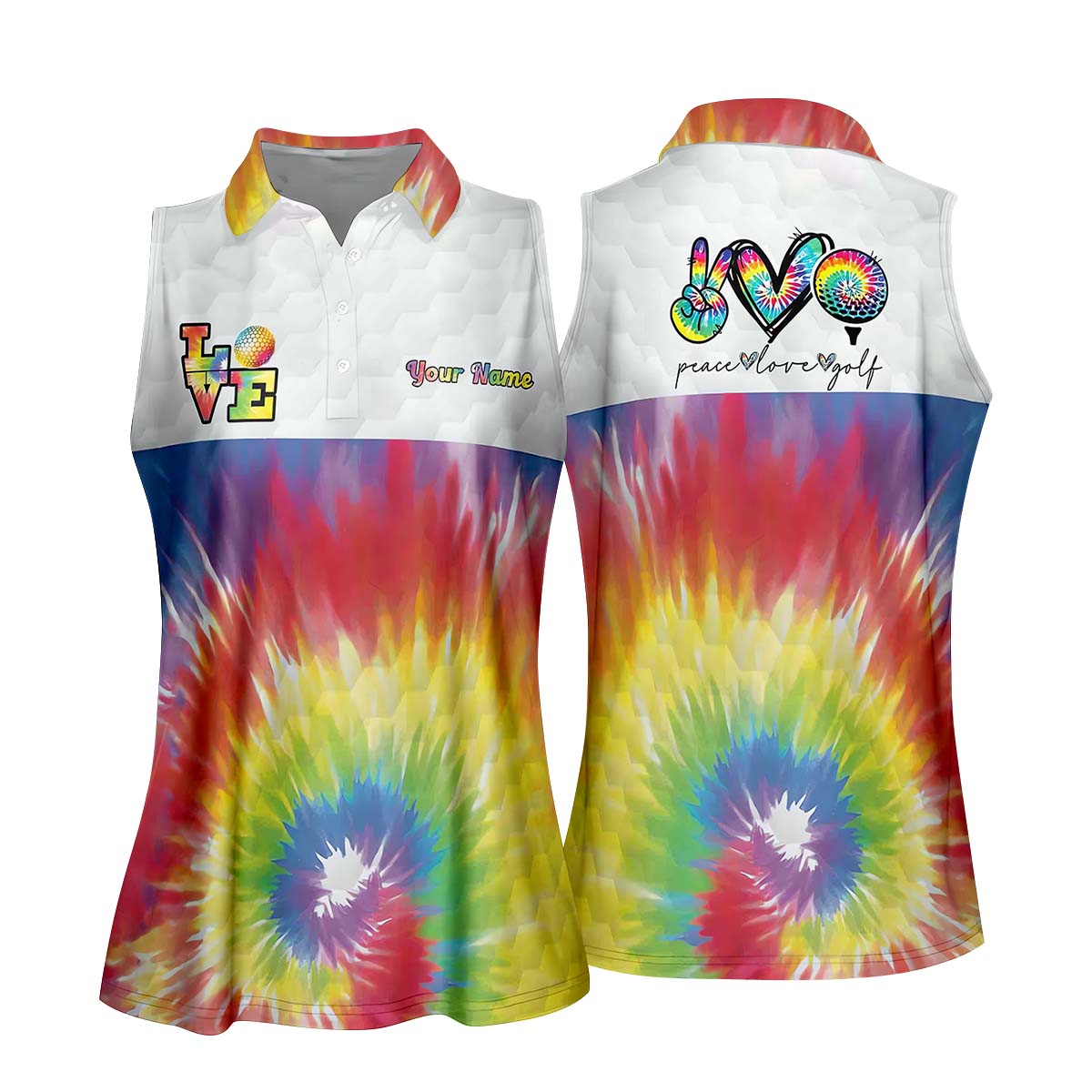 Peace Love Golf Tie Dye Custom Ladies Golf Shirt, Golfing Apparel, Womens Golf Gifts