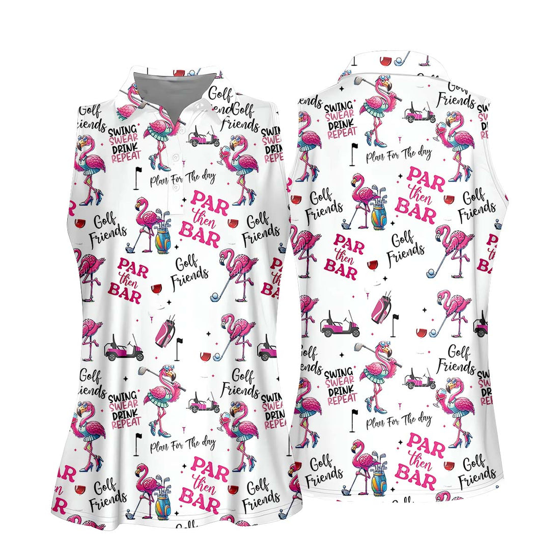 Par Then Bar Flamingo Funny Ladies Golf Polo Shirt, Custom Funny Golf Shirt