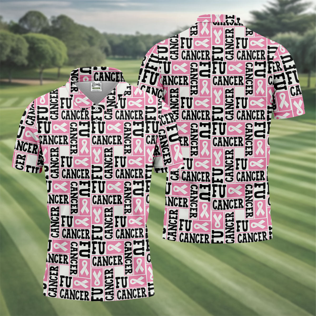 Fu Cancer Funny Men Golf Shirt, Breast Cancer Awareness Shirt, Pink Golf Shirt, Golf Shirts For Men