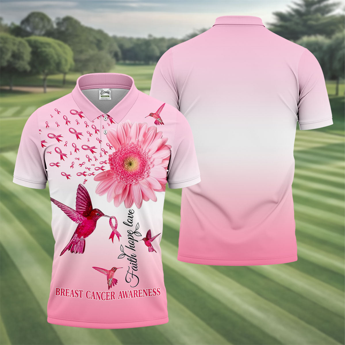 Faith Hope Love Breast Cancer Men's Golf Shirt, Breast Cancer Awareness Shirt, Pink Golf Shirt, Golf Shirts For Men