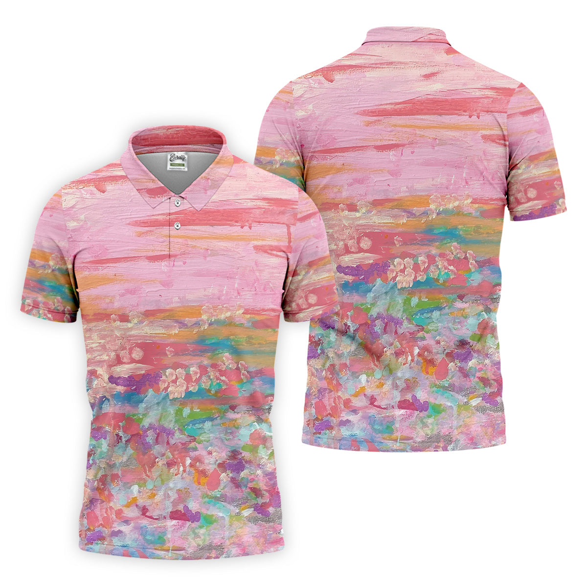 Ombre Colorful Breast Cancer Golf Shirt, Couple Golf Shirt, Matching Golf Shirt, His And Hers Golf Shirts