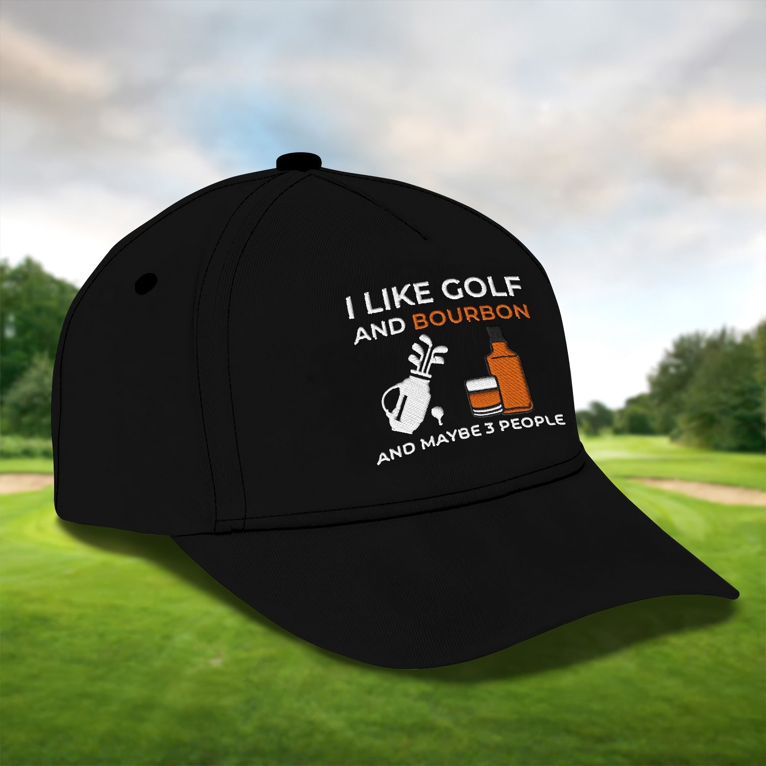 I Like Golf And Bourbon Embroidered Baseball Cap, Golf Hat, Dad Golf Gift