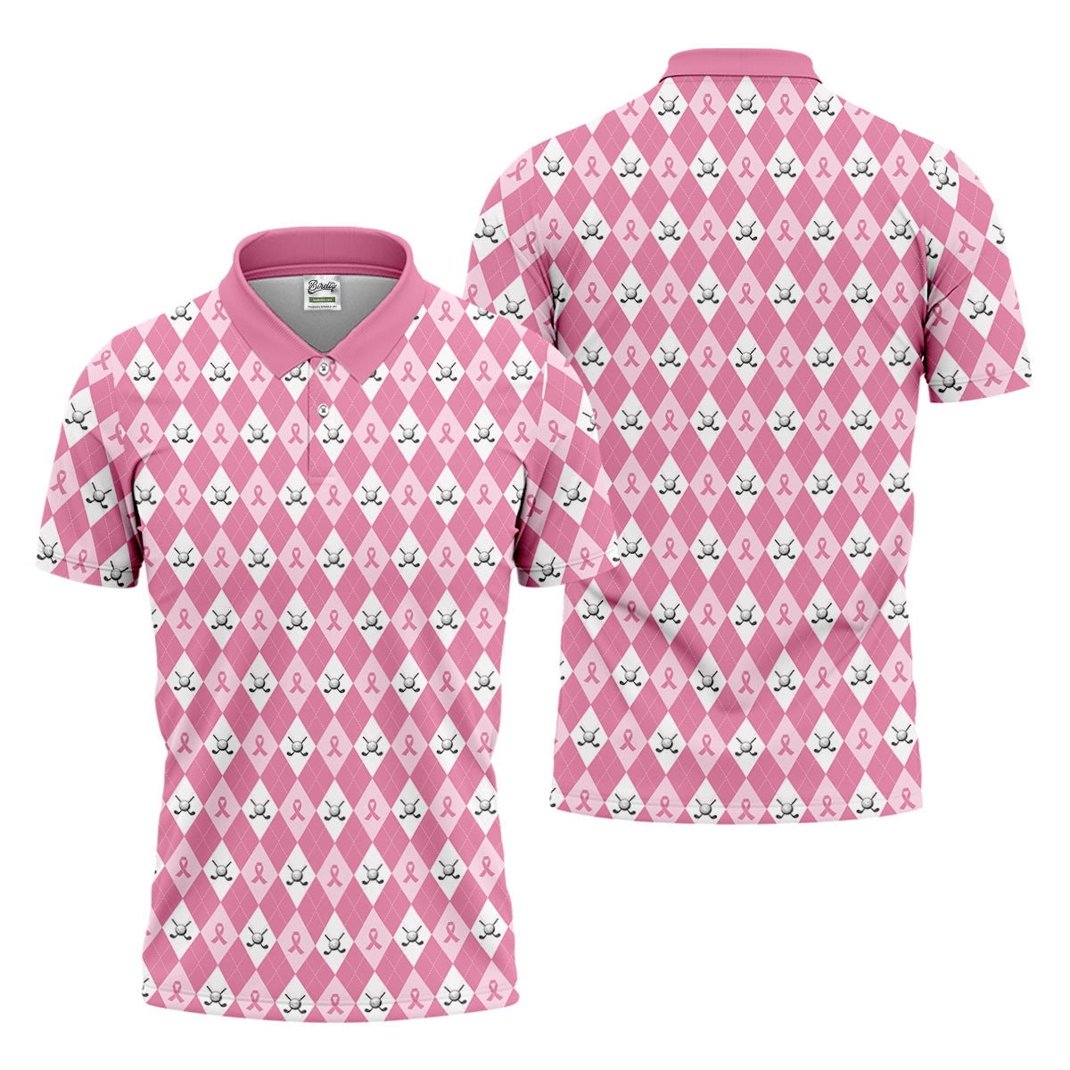 Breast Cancer Golf Shirt, Pink Argyle Golf Shirt, Breast Cancer Awareness Shirts, Couple Golf Shirt