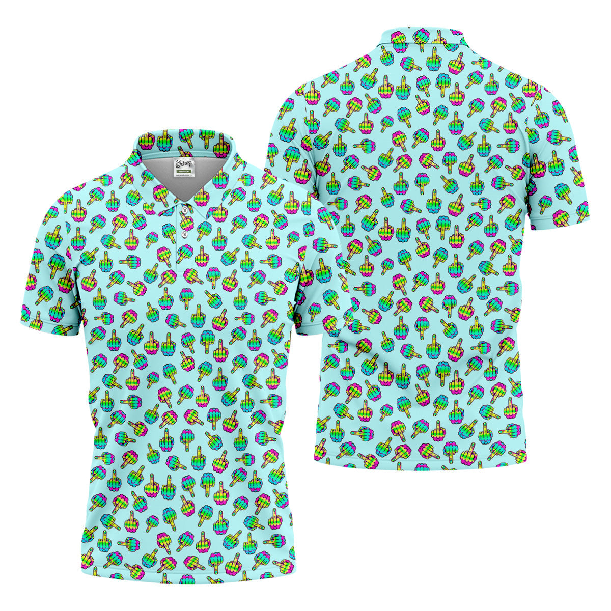 Neon Middle Finger Fun Men's Golf Polos, Fun Golf Shirts For Men, Cool Golf Gifts, Polo For Men
