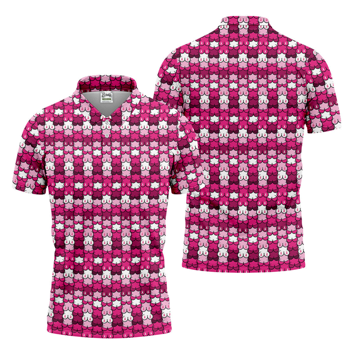 Funny Pink Ribbon Men's Polo Shirt, Breast Cancer Awareness Shirt, Fun Men Golf Shirts