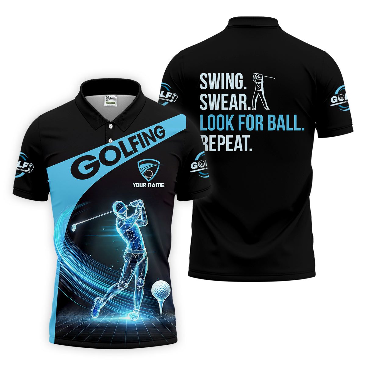 Swing Swear Look For Ball Repeat Custom Funny Golf Polo Shirt, Dad Golf Gifts