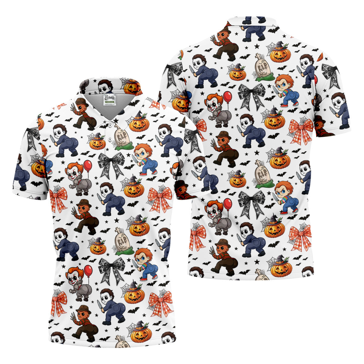 Funny Horror Character Men's Golf Shirt, Horror Movie Halloween Shirt, Halloween Golf Shirt, Men Golf Gift