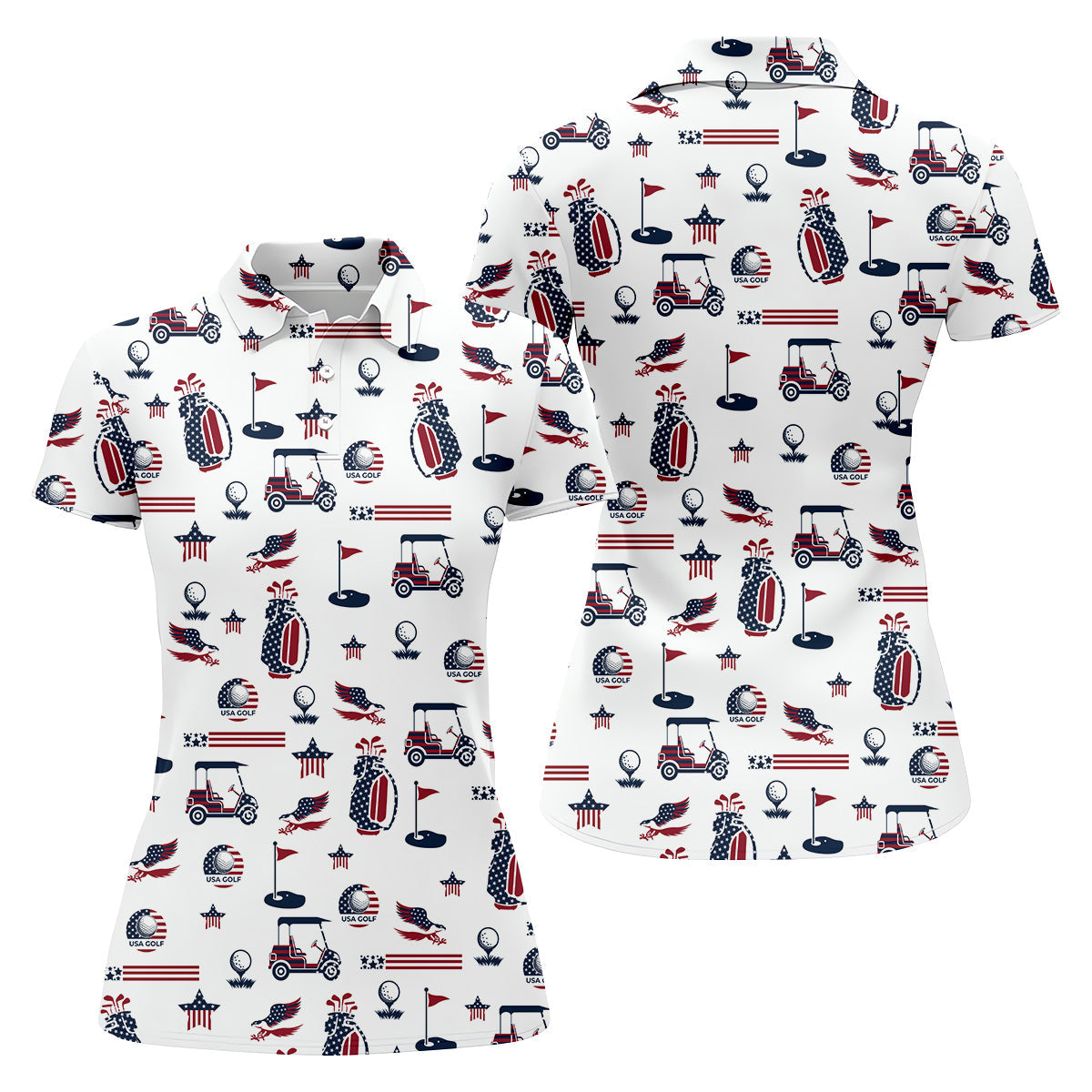 Patriotic USA Funny Womens Golf Polo Shirt, Women's 4th Of July Shirts, USA Golf Shirt, Custom Ladies Golf Shirt