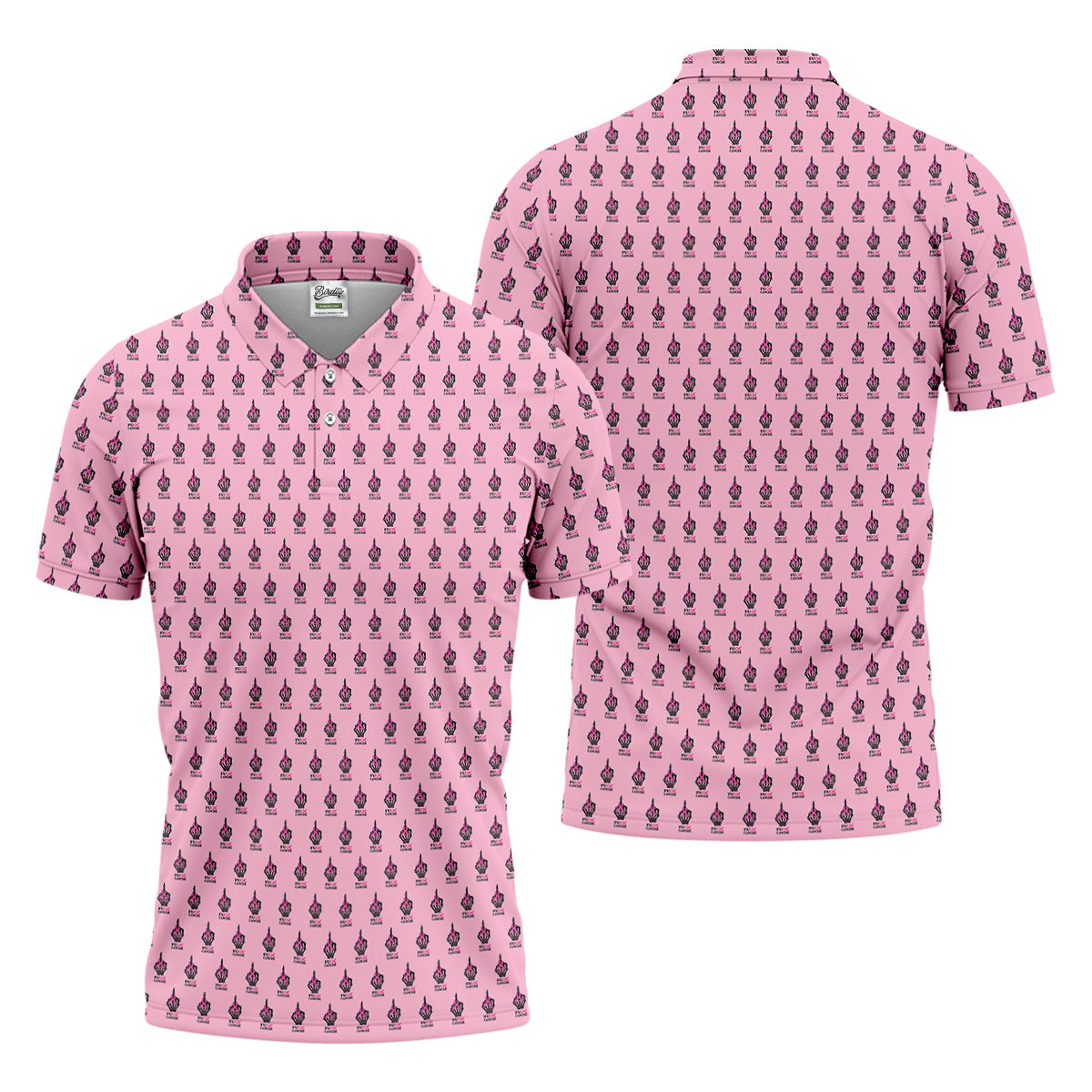 Funny Middle Finger Pink Golf Shirt, Breast Cancer Golf Shirt, Couple Golf Shirt, Matching Golf Shirt