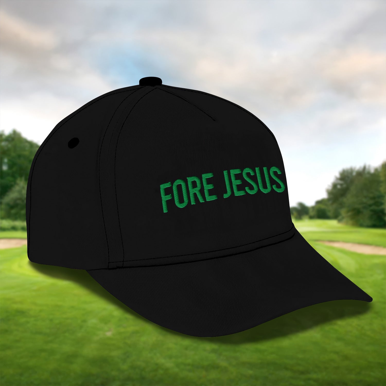 Fore Jesus Green Embroidered Baseball Cap, Funny Dad Hat, Christmas Golf Gift