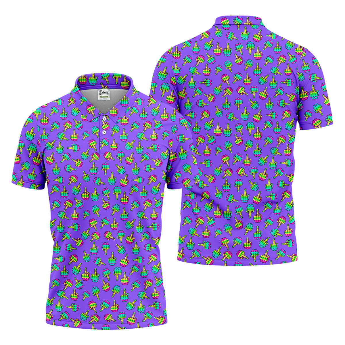 Neon Middle Finger Purple Golf Shirt, Fun Golf Shirts For Men, Cool Golf Gifts, Polo For Men