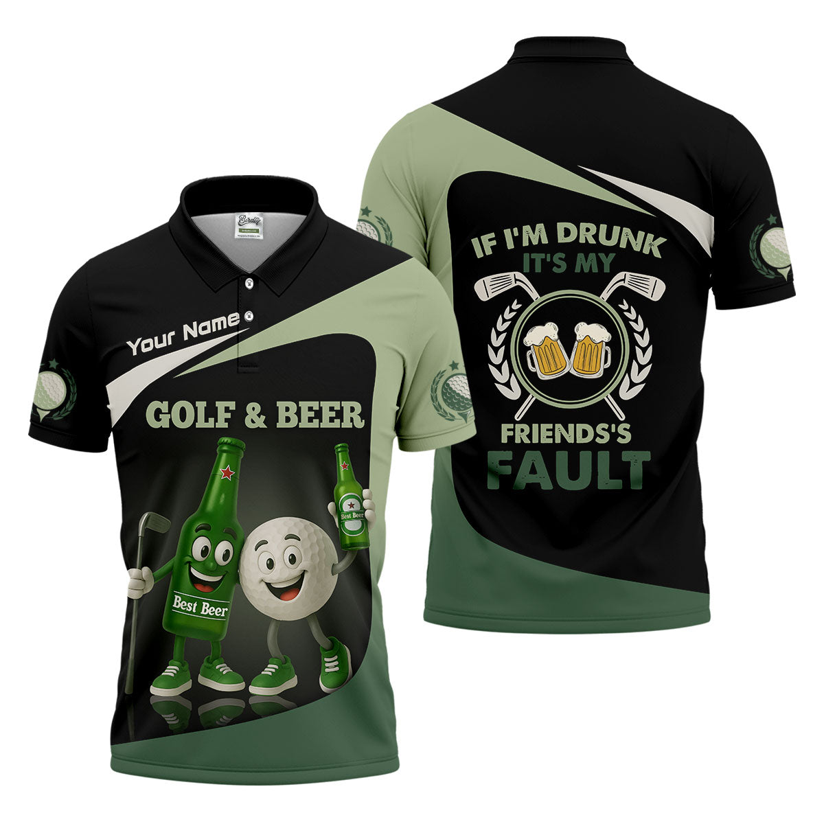 Funny Beer And Golf Custom Golf Polos For Men, Mens Golf Gift, Golfing Apparel, Gift For Golfers