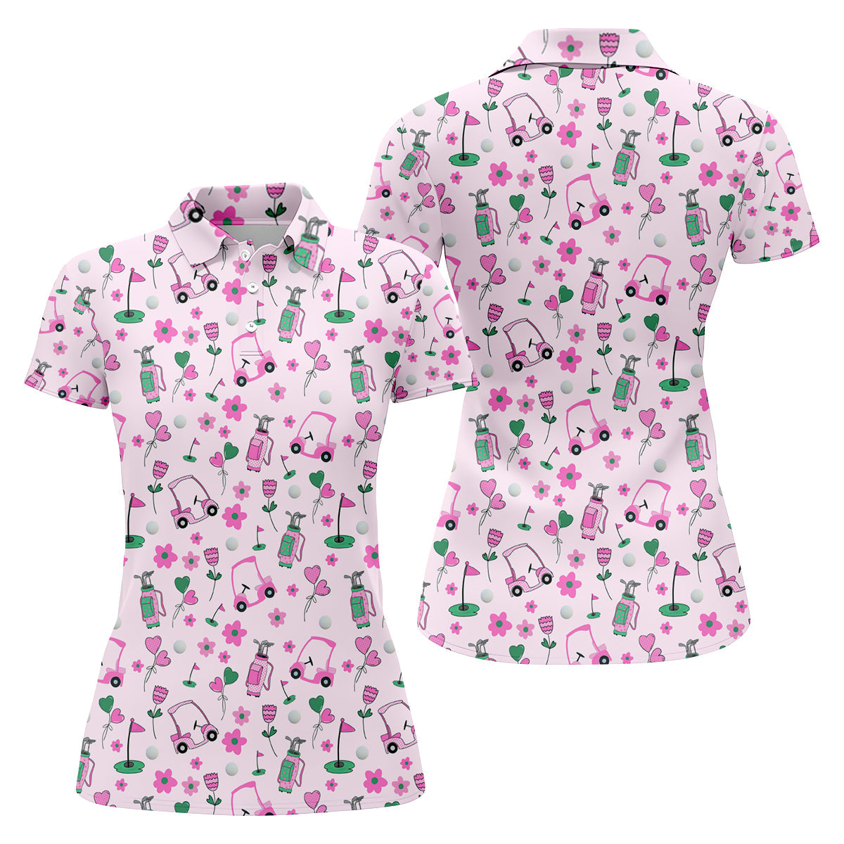 Seamless Pink Green Funny Womens Golf Polo Shirt, Ladies Golf Shirt, Mothers Day Gifts