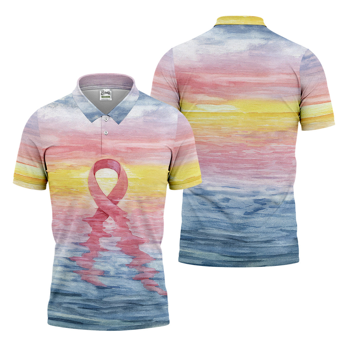 Pink Ribbon Breast Cancer Men's Polo Shirt, Breast Cancer Awareness Shirt, Men Golf Shirt, Golf Gift For Him