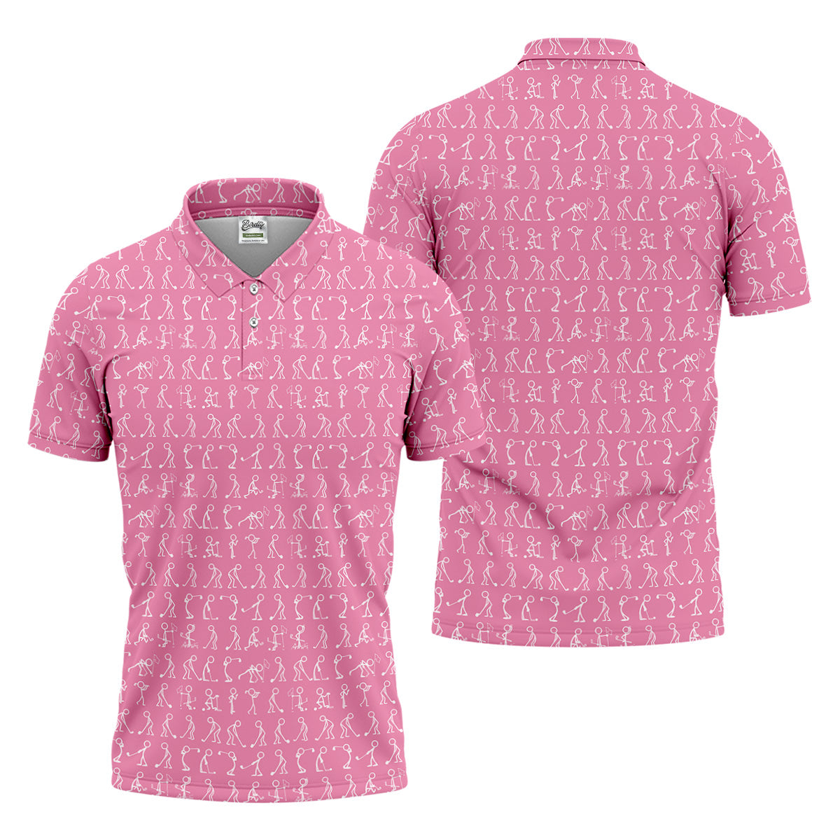 Funny Stick Figure Men's Golf Shirt, Pink Golf Shirt, Golf Shirts For Men, Fun Golf Shirt For Men