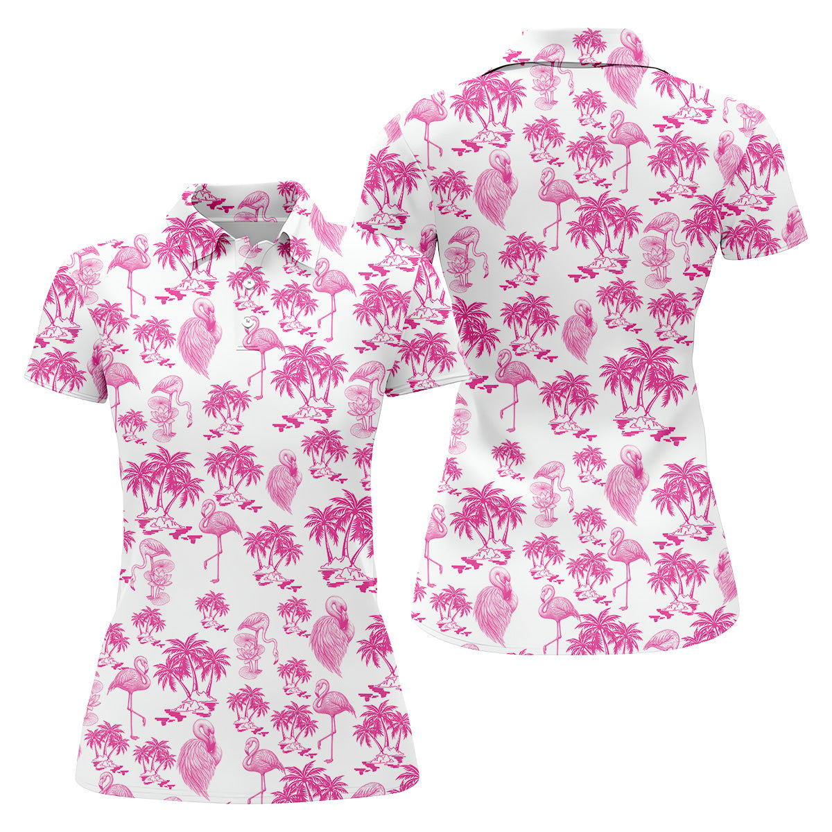 Flamingo Coconut Funny Womens Golf Polo Shirt, Ladies Golf Clothes, Custom Ladies Golf Shirt