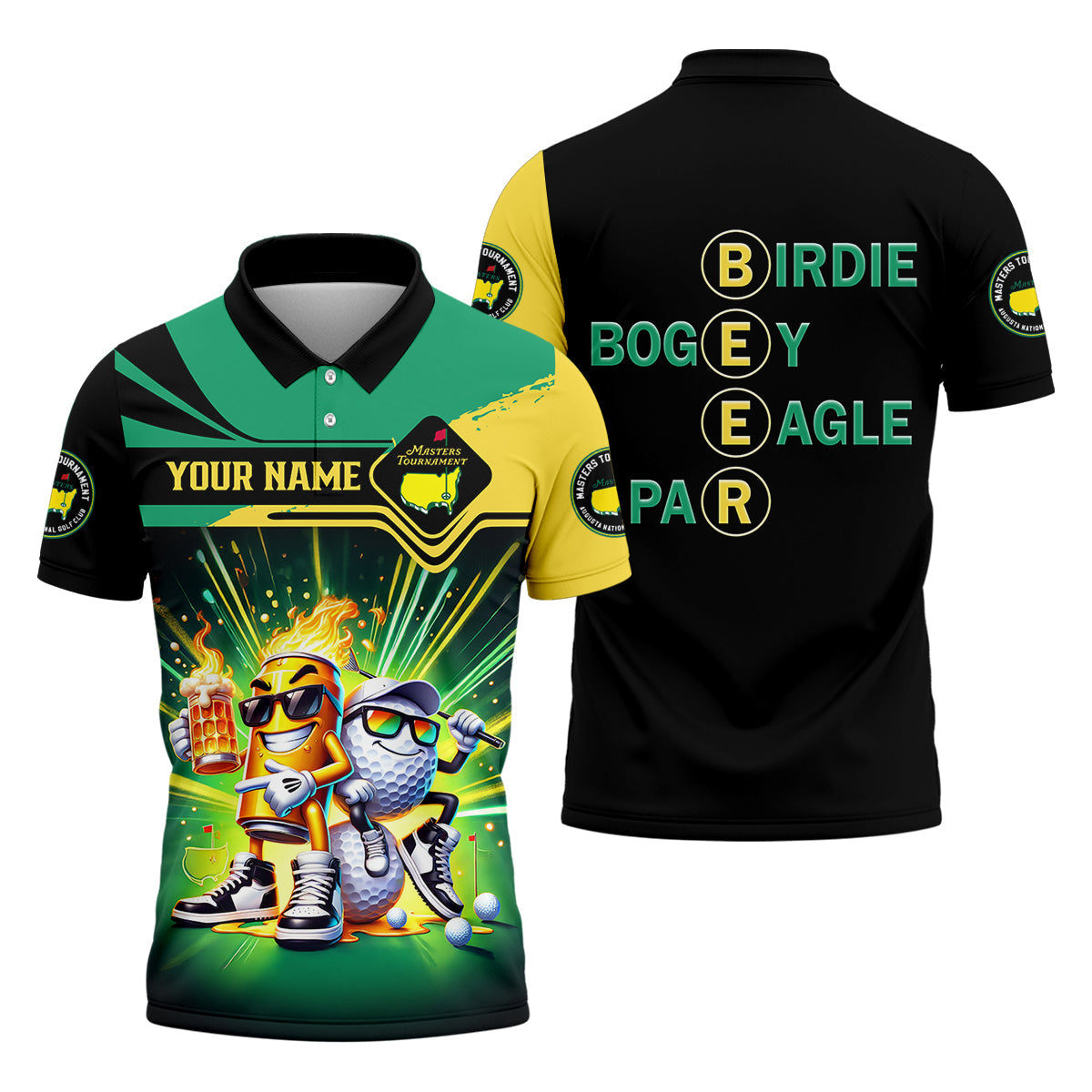 Par Eagle Birdie Bogey Golf & Beer Custom Men's Golf Polo Shirt, Master Tournament Shirt, Funny Golf Polos