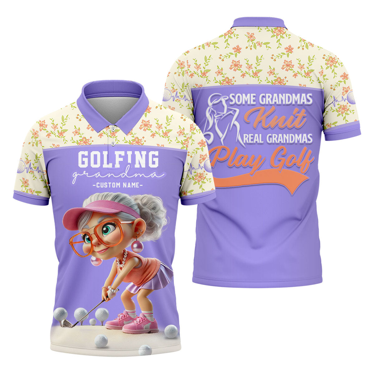 Some Grandmas Knit Real Grandmas Play Golf Custom Men's Golf Polo Shirt, Dad Golf Gift