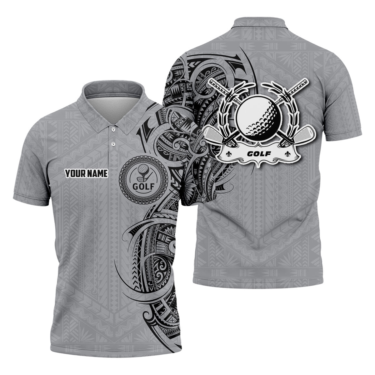 Strike Grey Tribal Tattoo Custom Men's Golf Polo Shirt, Funny Golf Shirt, Dad Golf Gift