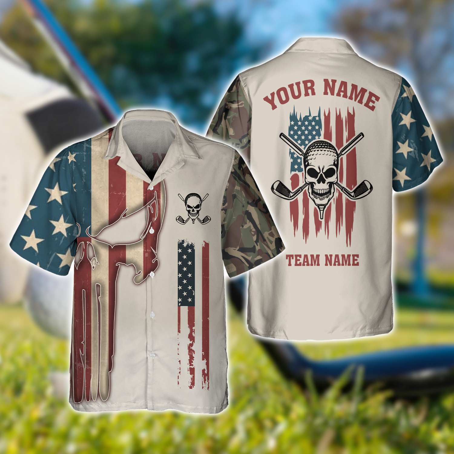 Custom Men's Golf Polo Shirt, Skull Golf Shirt, Patriotic Golf Shirt, Gift For Golfers