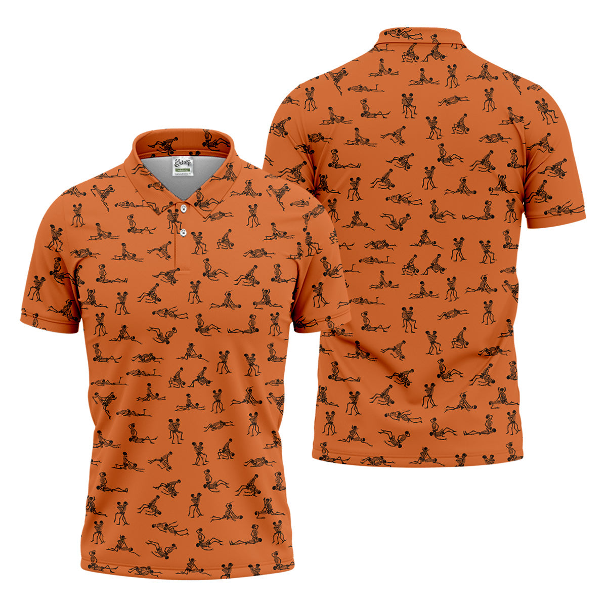 Orange Funny Skeleton Sex Position Golf Shirt, Halloween Gift Idea, Fun Golf Shirts For Men, Unique Gift For Golfer