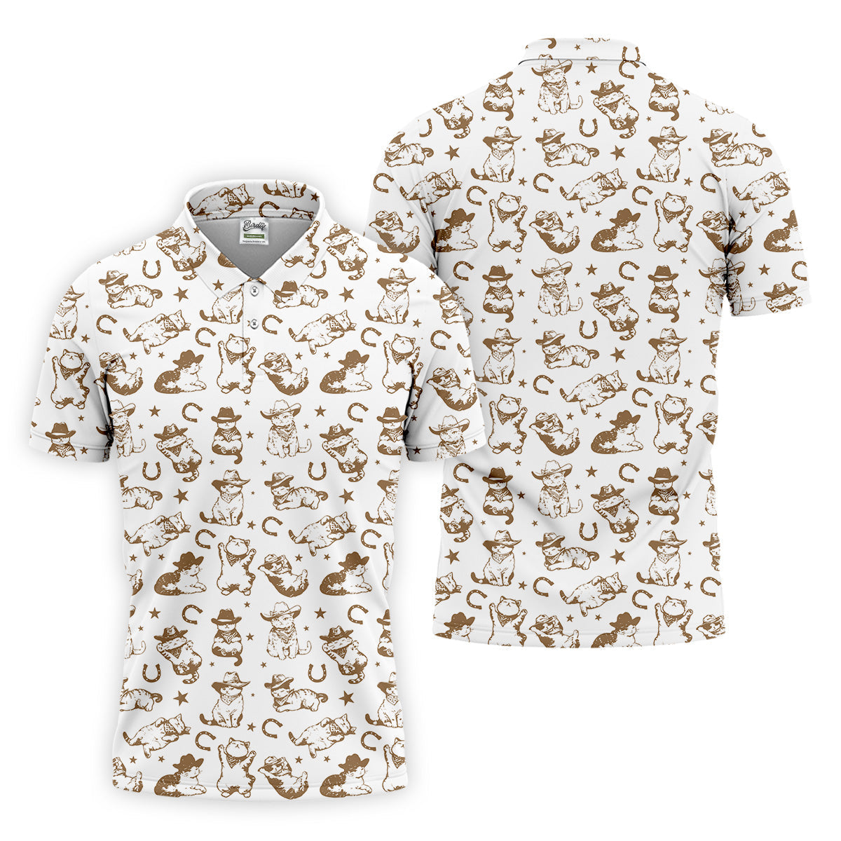 Western Cat Pattern Men Golf Polo, Golf Presents For Him, Men Golf Polo, Matching Golf Shirts For Couples