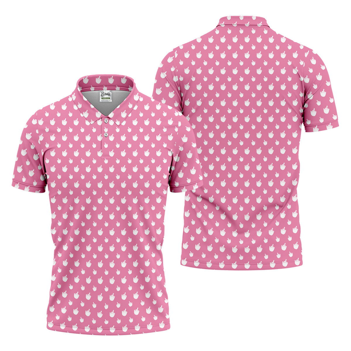 Funny Middle Finger Pink Golf Shirt, Men's Funny Golf Shirts, Men's Golf Polo, Golfing Apparel