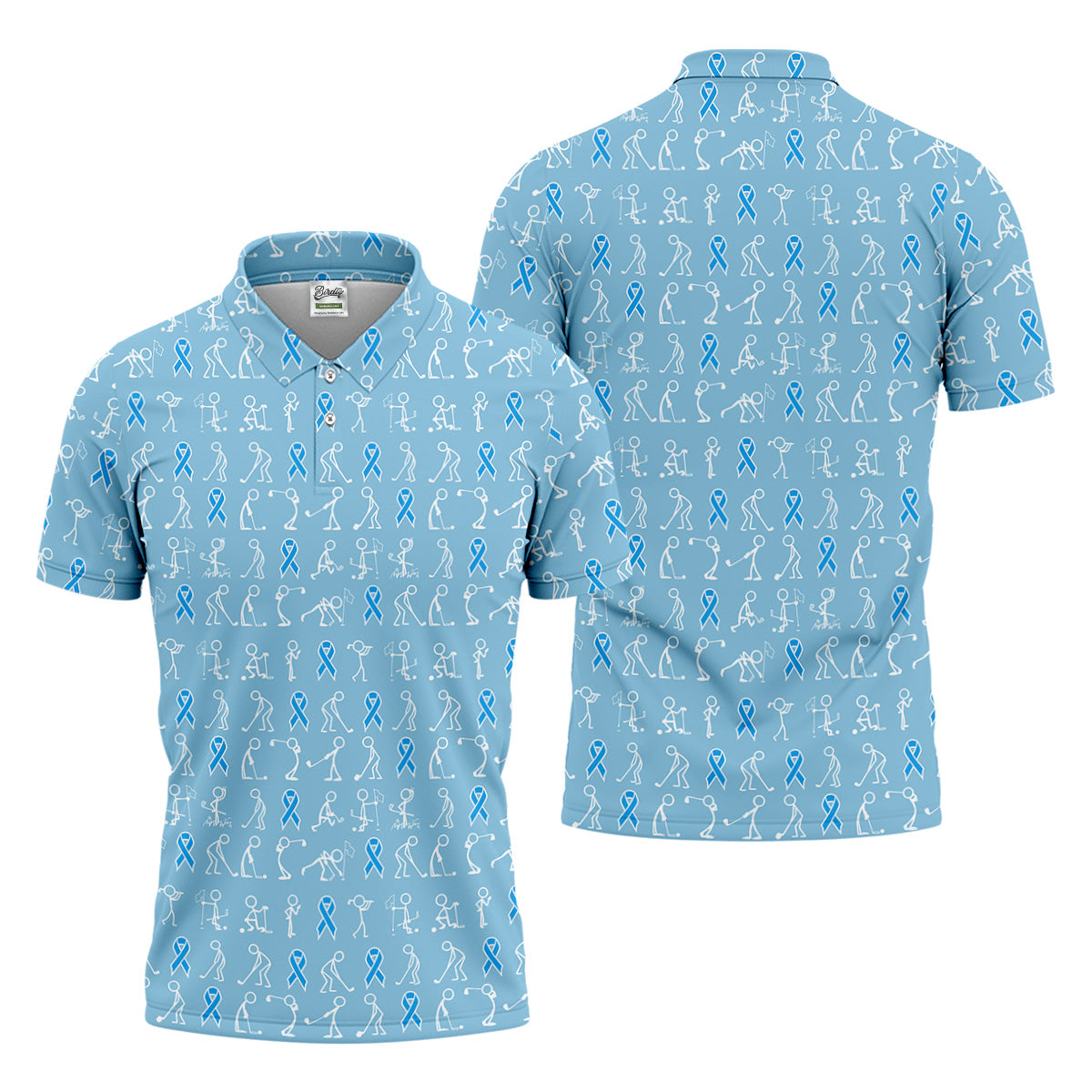 Funny Stick Figure Men's Golf Shirt, Prostate Cancer Awareness Shirt, Blue Golf Shirt, Golf Gift For Men