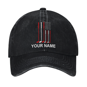 American Flag Golf Custom Embroidered Baseball Cap, Funny Golf Hat, Dad Golf Gift