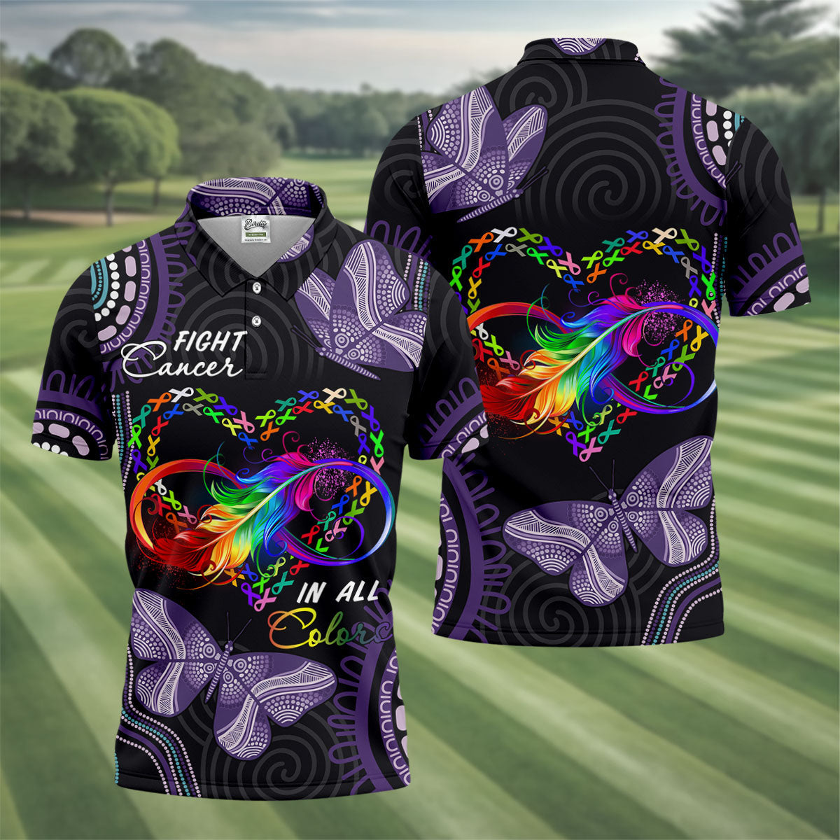 Fight Cancer In All Color Men's Golf Shirt, Cancer Awareness Shirt, Cancer Survivor Shirt, Golf Gift For Men