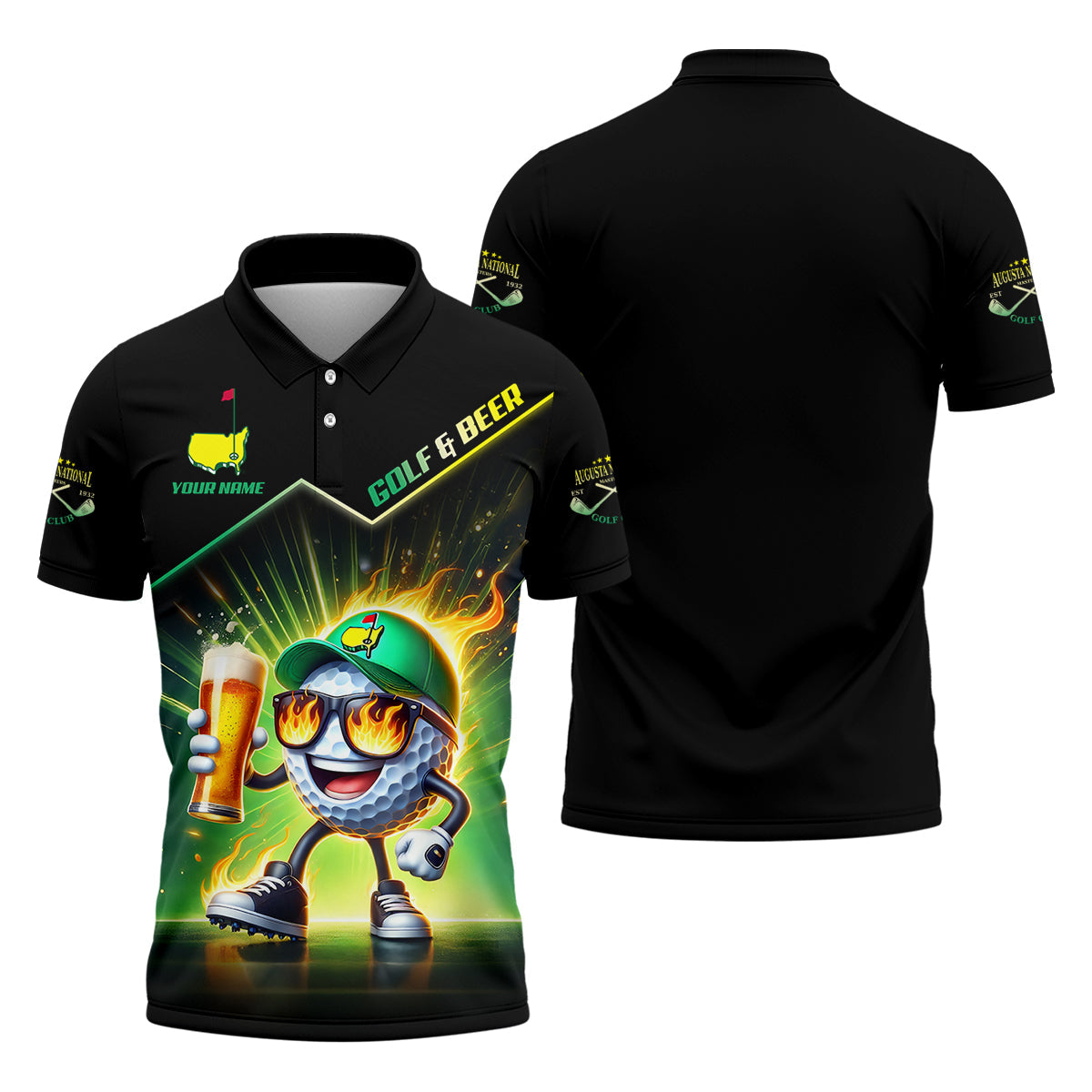 Golf And Beer Augusta Custom Men's Golf Polo Shirt, Golfing Apparel, Mens Golf Gift, Funny Golf Polo Shirt