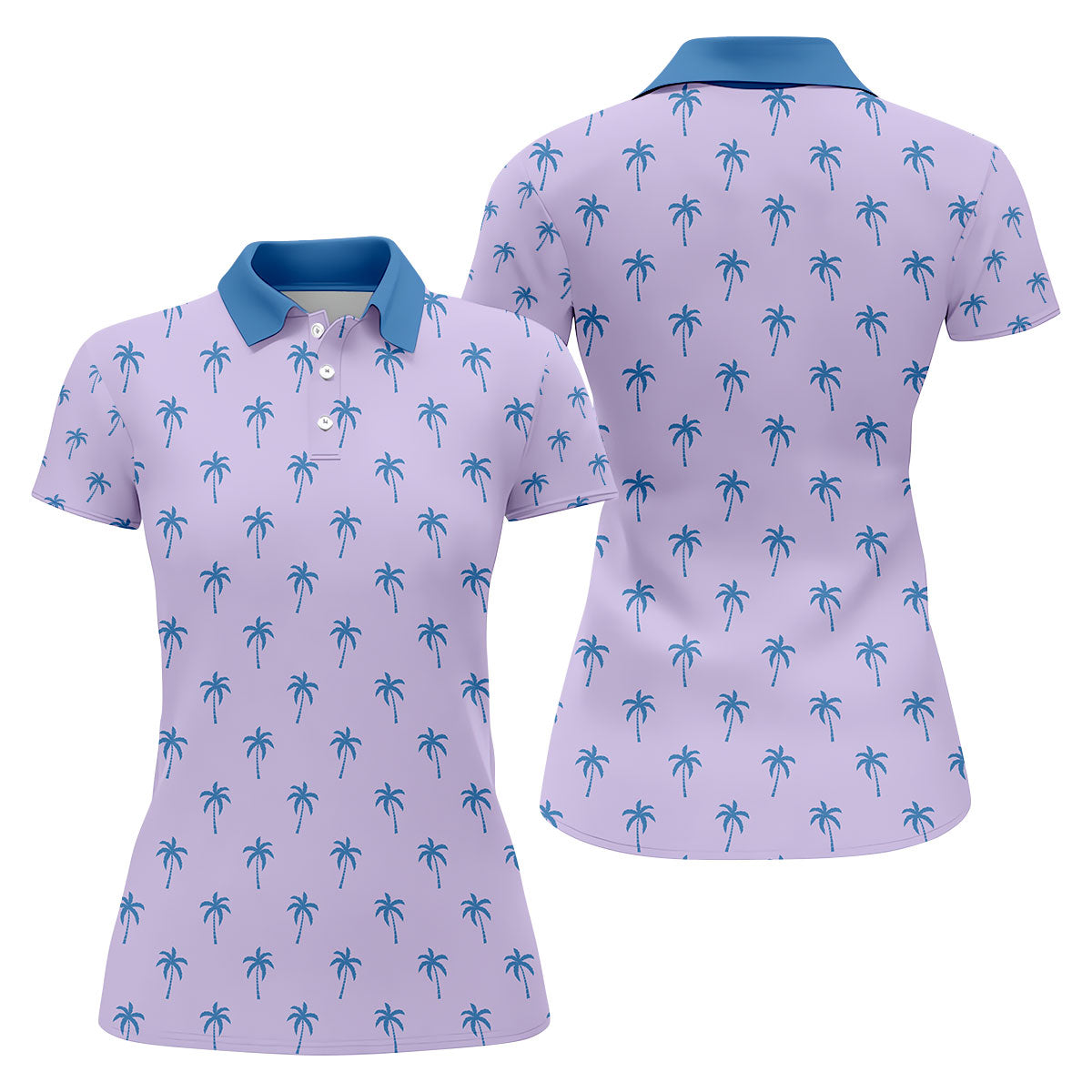 Palm Tree Pattern Hawaiian Polo Golf Shirts, Tropical Golf Shirts For Women, Matching Golf Shirts
