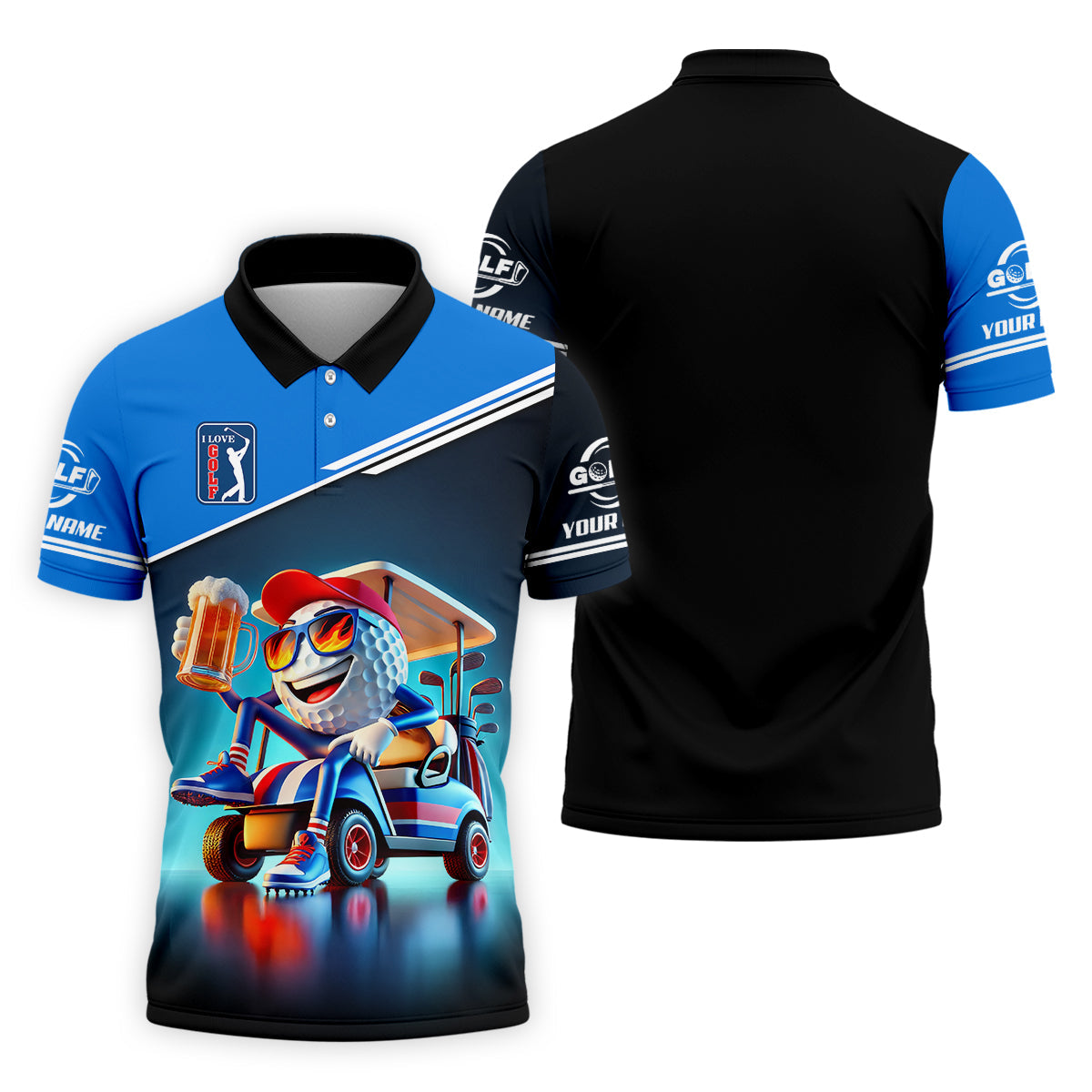 I Love Golf Custom Men's Golf Polo Shirt, Funny Beer Golf Shirt, Dad Golf Gifts