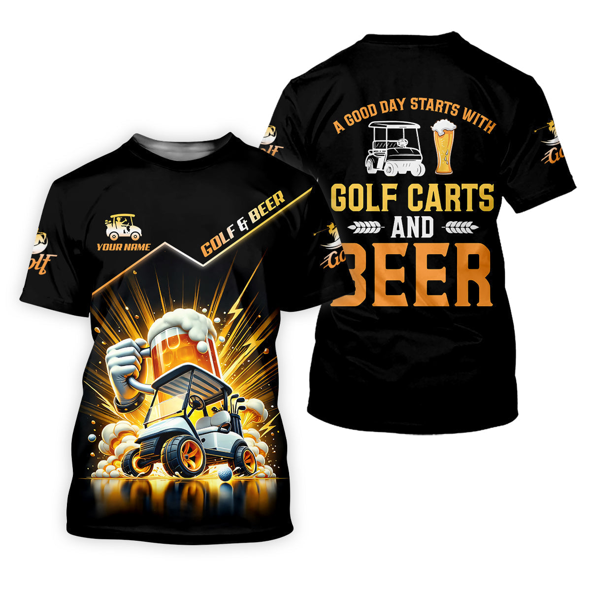 A Good Day Starts With Golf Carts And Beer Custom Men's Golf Polo Shirt, Dad Golf Gift