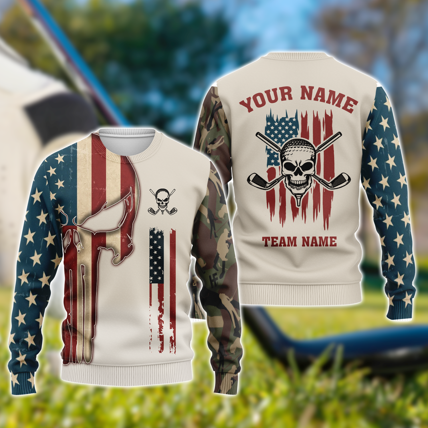 Custom Men's Golf Polo Shirt, Skull Golf Shirt, Patriotic Golf Shirt, Gift For Golfers