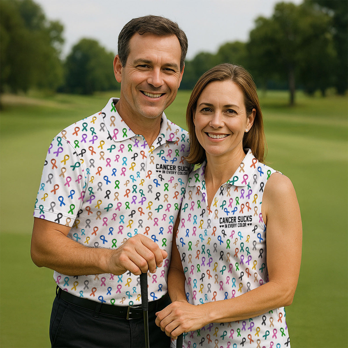 Cancer Sucks In Every Color, Cancer Survivor Shirt, Couple Golf Shirt, Matching Golf Shirt, His And Hers Golf Shirts