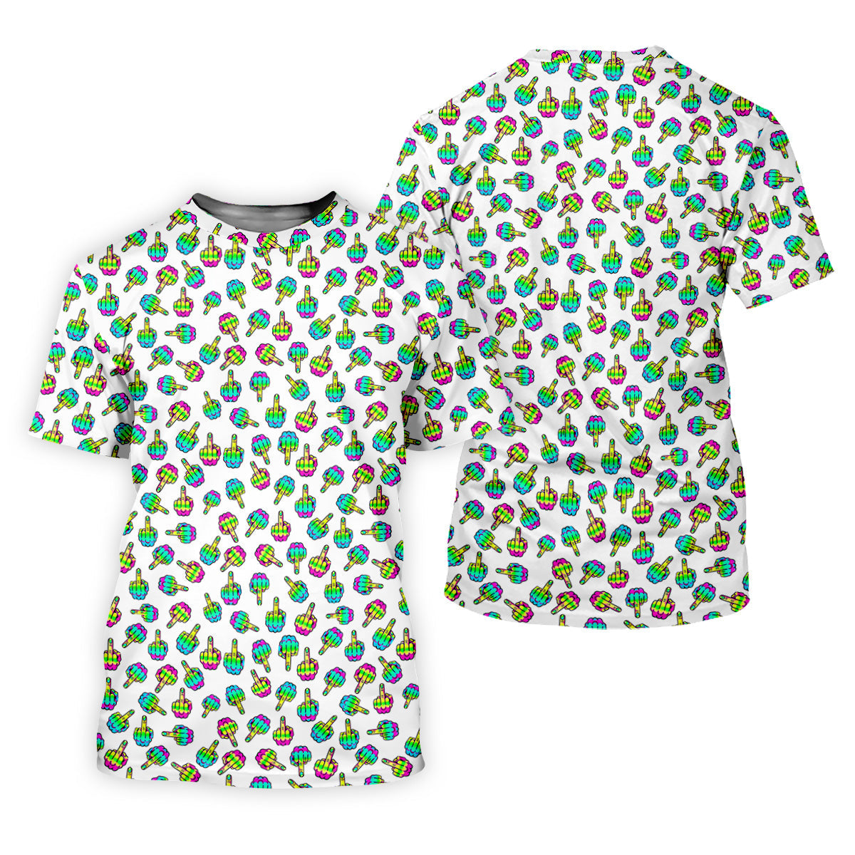 Neon Middle Finger Men Fun Golf Shirts, White Golf Polo, Cool Golf Gifts, Golfing Apparel
